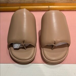 Kelsi Dagger Tan Slippers Minimalist Comfort bubble shell platform sandals